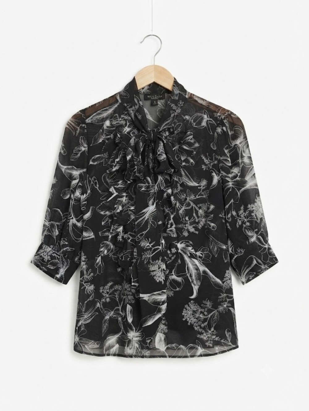 White House Black Market Sheer Tie-neck Ruffle Blouse Size S